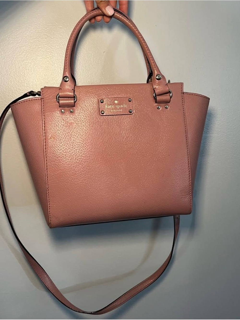 kate spade Dusty Pink Pebbled Leather Satchel with Crossbody Strap